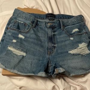 dark blue mom jean shorts